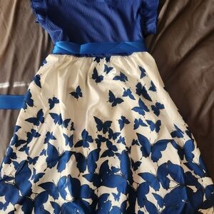 Blue and White Butterfly Kids Dress